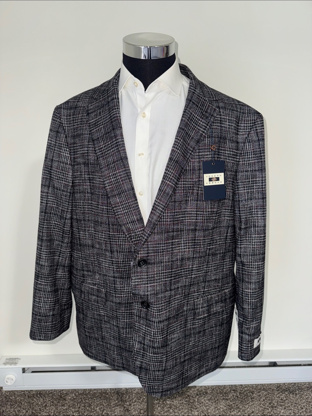 NWT Joseph Abboud mens 52R grey purple plaid 2-button sport coat NWT